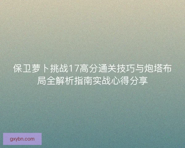 保卫萝卜挑战17高分通关技巧与炮塔布局全解析指南实战心得分享